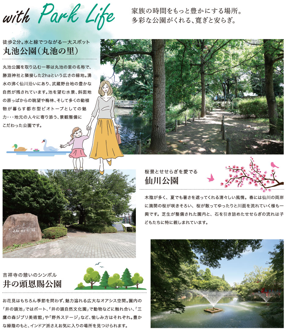 家族の時間をもっと豊かにする場所。多彩な公園がくれる、寛ぎと安らぎ。