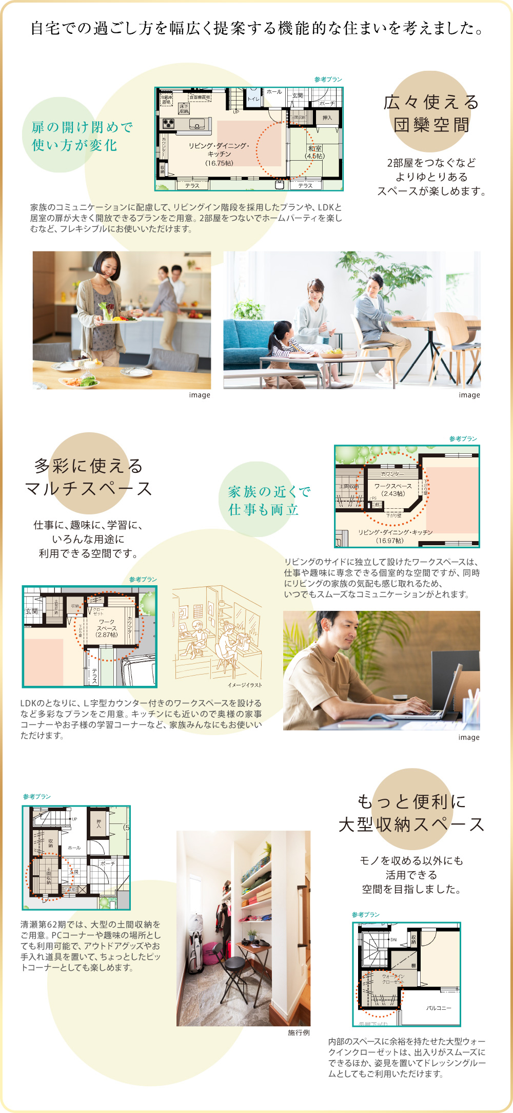 自宅での過ごし方を幅広く提案する機能的な住まいを考えました。